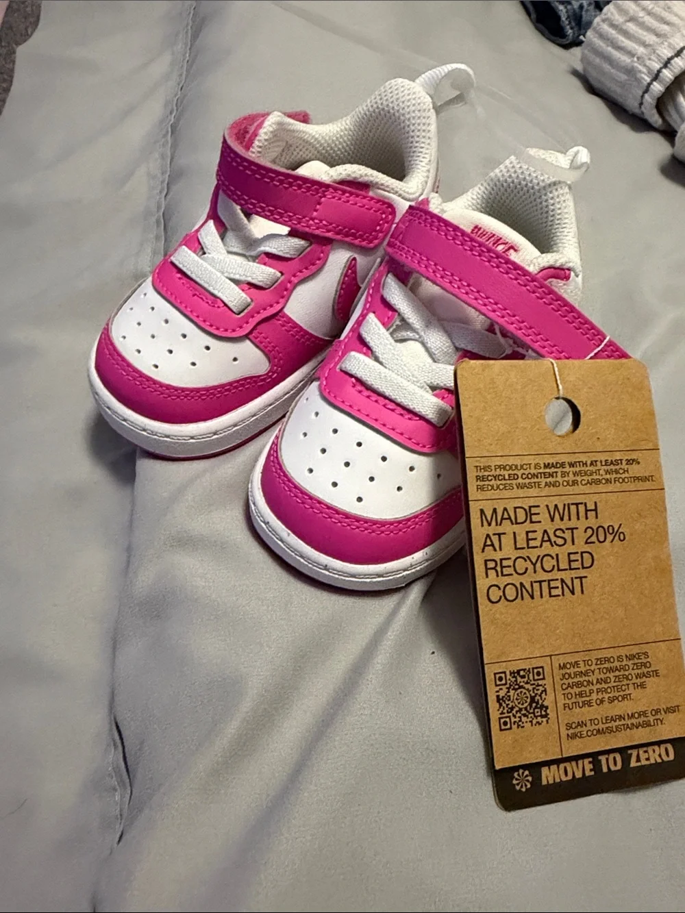 Nike Kids White and Hot Pink Velcro Sneakers